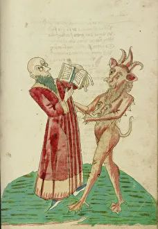 Good Versus Evil Prints: Theodas with the Book of Magic and the Devil, 1469. Creator: Unknown