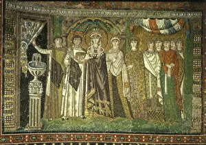Byzantine Gallery: Theodora and her court, Mosaic Church of San Vitale in Ravenna