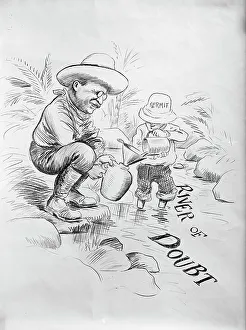 Doubt Prints: Theodore Roosevelt - Cartoon About The River of Doubt, 1914. Creator: Unknown