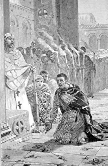 Theodosius I the Great, Flavio (34 -395), Roman emperor, doing penance as an Orthodox Christian