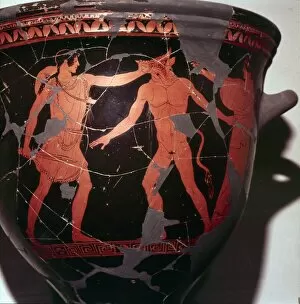 Vase Collection: Theseus kills the Minotaur (with Ariadne present), Greek Vase painting, 5th Century BC