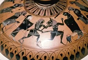 Black Figure Collection: Theseus and the Minotaur on the lid of a Greek Dish, c5th century BC
