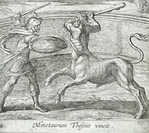 Centaur Prints: Theseus and the Minotaur, published 1606. Creators: Antonio Tempesta, Wilhelm Janson