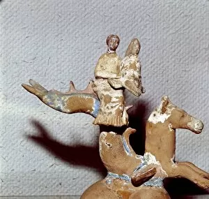 Thetis riding a sea monster bringing the Helmet of Achilles, late 4th century BC