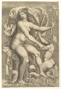 Vaga Prints: Thetis Seated with a Triton, 16th century. Creator: Unknown