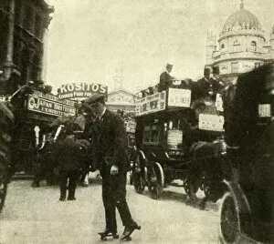 Omnibuses Gallery: In the thick of the Traffic by the Mansion House, 1910. Creator: Unknown