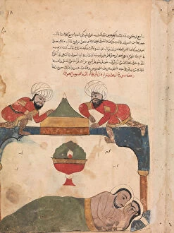 Lovers Gallery: The Thieves on the Roof Awaken the Merchant, Folio from a Kalila wa Dimna
