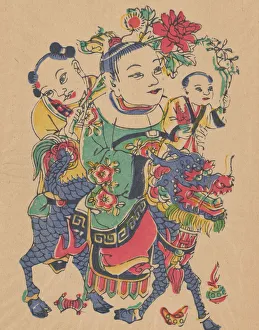 One hundred thirty-five woodblock prints including New Years pictures (nianh