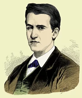 Images Dated 8th May 2013: Thomas Alva Edison (1847-1931), American inventor, engraving 1887