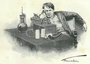 Phonograph Prints: Thomas Alva Edison and his phonograph, 1905. Creator: Dochy, Henri (1851-1915)