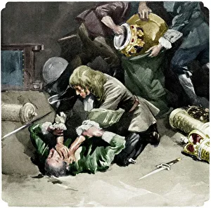 Thomas Blood attempting to steal the Crown Jewels from the Tower of London in 1671, (1937)
