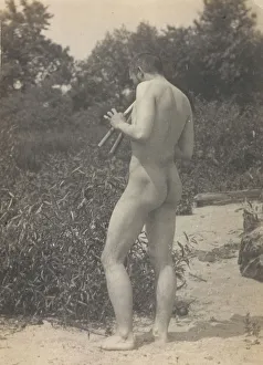 Eakins Prints: Thomas Eakins, Nude, Playing Pipes, ca. 1883. Creator: Thomas Eakins