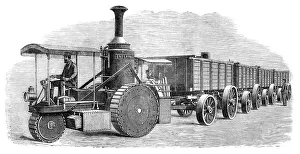 Steam Powered Prints: Thomson's road-steamer and coal-waggons, 1870. Creator: Unknown