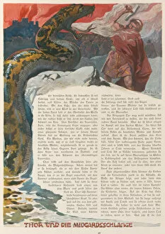 Volsunga Saga Collection: Thor and the Midgard Serpent. From Valhalla: Gods of the Teutons, c. 1905