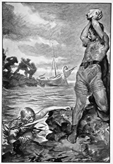 Raising Gallery: Thorbion lifted the huge stone, 1910. Artist: John Henry Frederick Bacon