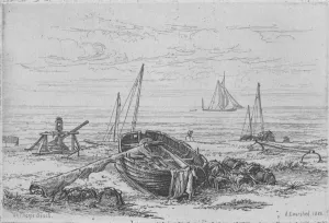 Lobster Pot Prints: On Thorpe Beach, 1888. Creator: Arthur Evershed