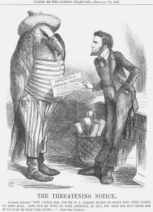 Uncle Sam Prints: The Threatening Note, 1865. Artist: John Tenniel