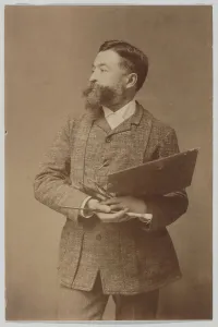 Cartoonist Prints: Three-quarter Length Portrait of Thomas Nast Holding Palette and Brush, ca. 1888. ca