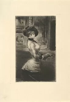 Three-quarter Length Woman in Profile at a Picture Gallery. Creator: Henri Somm