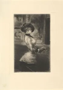 Three-quarter Length Woman in Profile at a Picture Gallery. Creator: Henri Somm Three-quarter Length Woman in Profile at a Picture Gallery. Creator: Henri Somm