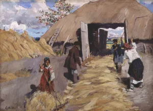 The Threshing, 1916. Artist: Vinogradov, Sergei Arsenyevich (1869-1938) The Threshing, 1916. Artist: Vinogradov, Sergei Arsenyevich (1869-1938)