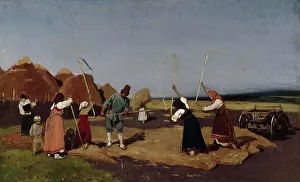 Haystack Prints: Threshing, mid-late 19th century. Creator: Nikolai Dmitrievich Dmitriev-Orenburgsky