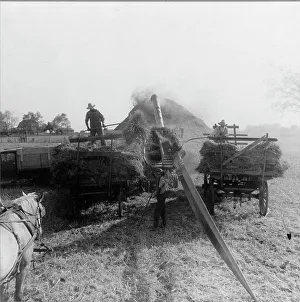 The threshing of oats, Clayton, Indiana, south of Indianapolis, 1936. Creator: Dorothea Lange