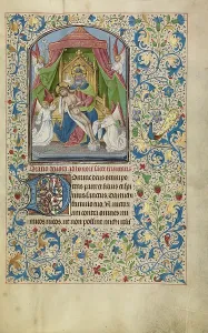 Vrelant Guillaume Prints: The Throne of Grace Trinity; Arenberg Hours, early 1460s. Creator: Willem Vrelant