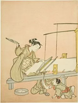 Loom Gallery: Throwing the Shuttle, c. 1766 / 67. Creator: Suzuki Harunobu