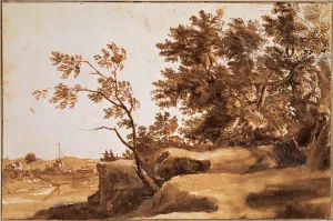 Tiber Landscape with Castel Sant Angelo in the Background, Between 1630 and 1640. Artist: Lorrain, Claude (1600-1682)