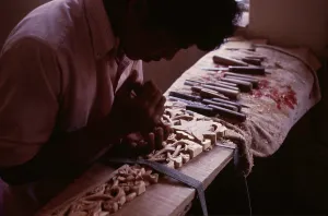 Chisel Prints: Tibetan refugee wood carving project, Dharamsala, India, 1988. Creator: Amanda Waite