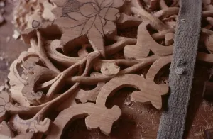 Intricately Prints: Tibetan refugee wood carving project, Dharamsala, India, 1988. Creator: Amanda Waite