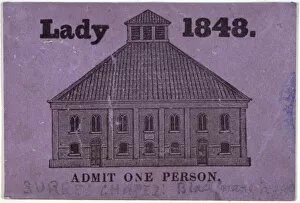 Blackfriars Road Gallery: A ticket of admission for a lady to Surrey Chapel, Blackfriars Road, Southwark, London, 1848