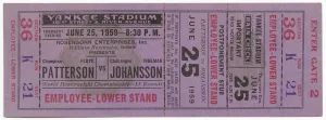 Heritage Prints: Ticket to a boxing match between Floyd Patterson and Ingemar Johansson, June 25, 1959