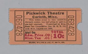 Racial Segregation Collection: Ticket for the Pickwick Theatre, ca. 1940. Creator: Unknown