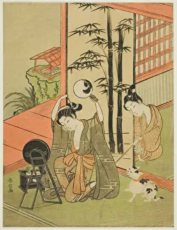 Felines Prints: Tickling her foot, c. 1765 / 70. Creator: Suzuki Harunobu