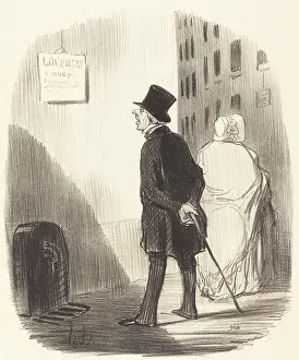 Accommodation Prints: Tiens, voila un ecriteau que ma femme a passe... 1848. Creator: Honore Daumier