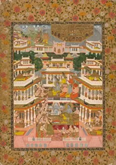 Ink And Gold On Paper Collection: Tiered Court Scene, c. 1735. Creator: Chitarman II (Indian, c. 1680-?. 1750)