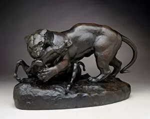 Barye Antoine Louis Gallery: Tiger Devouring An Antelope, c. 1830-1831. Creator: Antoine-Louis Barye