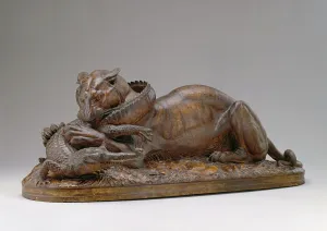 Crouching Prints: Tiger Devouring a Gavial, 1831. Creator: Antoine-Louis Barye