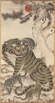 Hanging Scroll Prints: Tiger Family, 1800s. Creator: Unknown