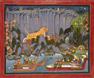 Colour On Paper Prints: Tiger Hunt of Ram Singh II, c. 1830-1840. Creator: Unknown