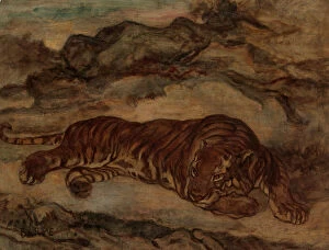 Resting Collection: Tiger in Repose, ca. 1850-65. Creator: Antoine-Louis Barye