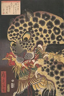 Chicken Prints: The Tiger of Ryokoku, from the series True Scenes by Hirokage, 8th month