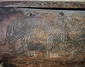 Sarcophagi Prints: Detail of a tiger on a Scythian sarcophagus