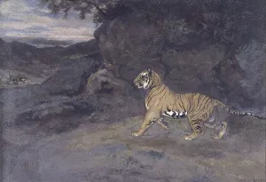 Predator Prints: Tiger Watching an Elephant, c1857. Creator: Antoine-Louis Barye