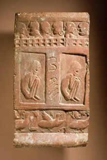 Devotee Prints: Tile with Ajivaka (?) Ascetics, 4th century. Creator: Unknown