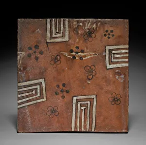 1573 1615 Prints: Tile: Red Oribe Ware; Platform for Tea in Summer, c. 1600. Creator: Unknown
