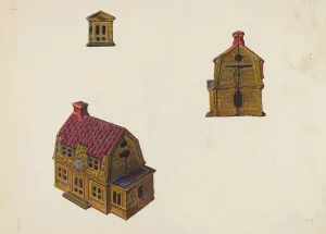 Money Box Prints: Tiled Roof House Bank, c. 1939. Creator: William O. Fletcher
