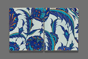 Ottoman Empire Collection: Two Tiles with Continuous Floral Pattern, Ottoman dynasty (1299-1923), c. 1560